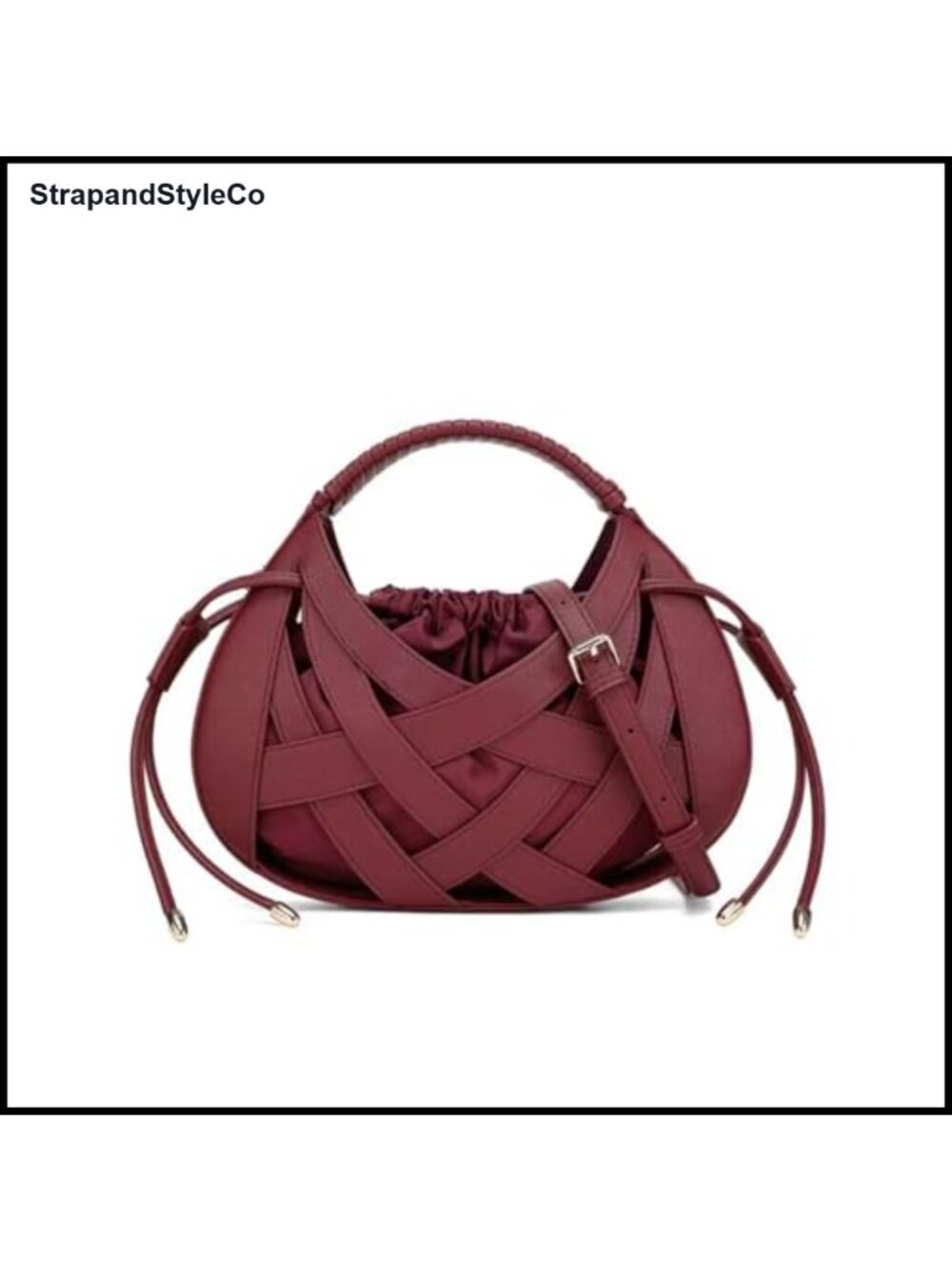 Semicircle Woven Crossbody Bag Boho Drawstring Shoulder Purse